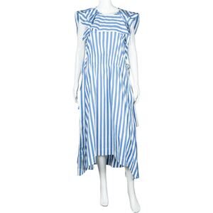 3.1 PHILLIP LIM Blue Striped Asymmetric Sleeve Less Midi Dress Size L